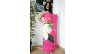 rayon sarongs hand painting flower hot pink color made in bali